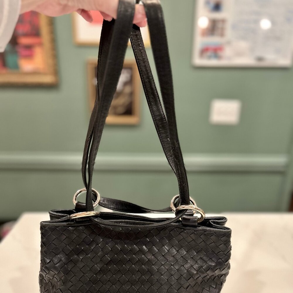 Etienne Aigner Black Woven Leather Convertible Strap Handbag Crossbody Shoulder - Picture 4 of 16